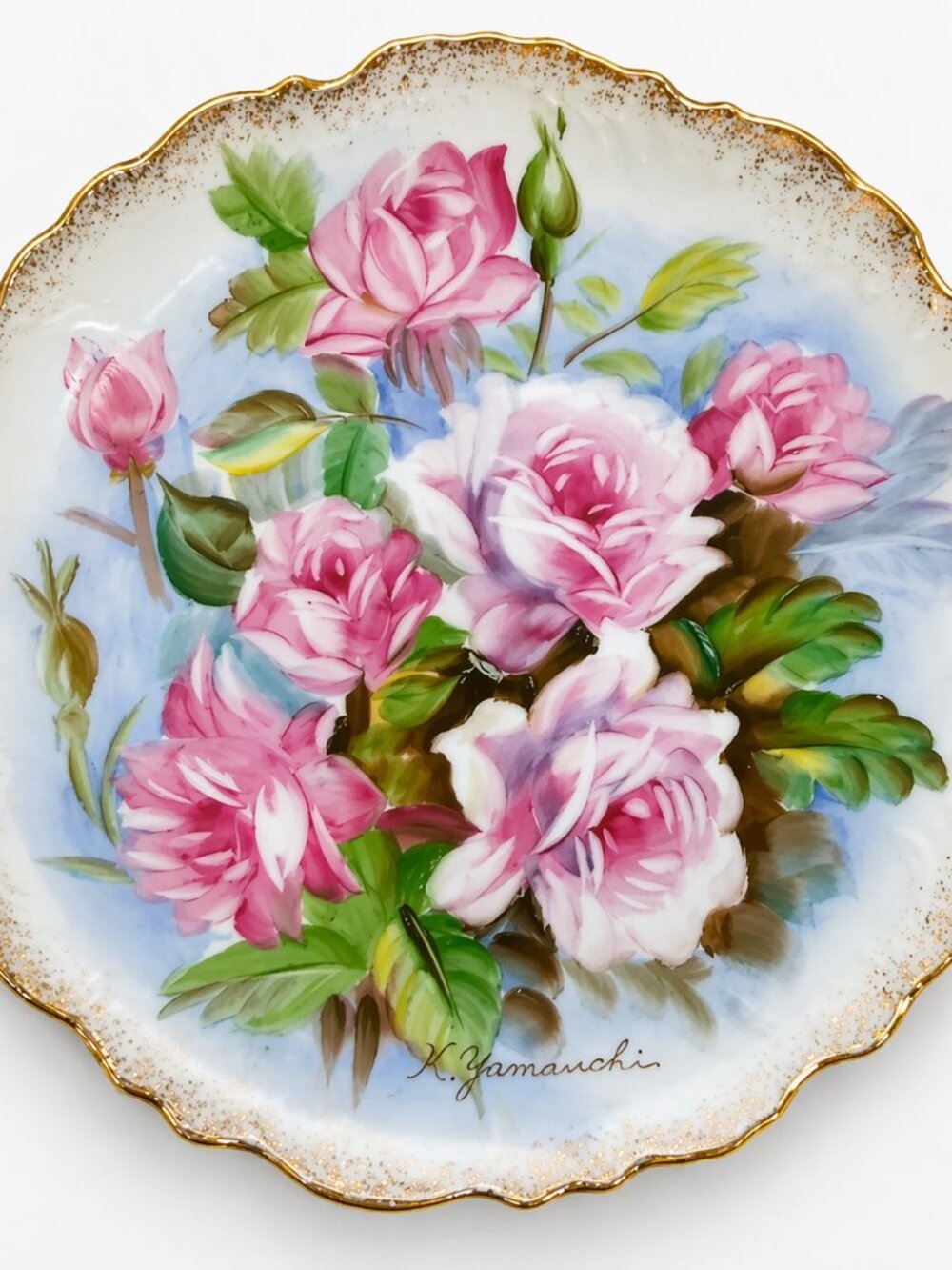 Vintage UCAGCO Hand Painted Rose Wall Plate Signed K Yamauchi